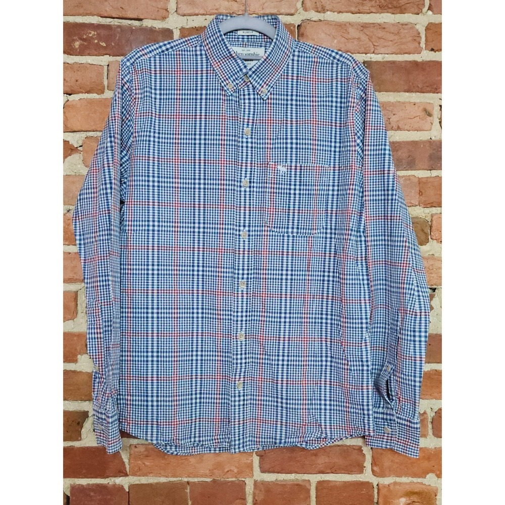 Abercrombie & Fitch Shirt Mens Small Blue Plaid Muscle Fit Button Down‎